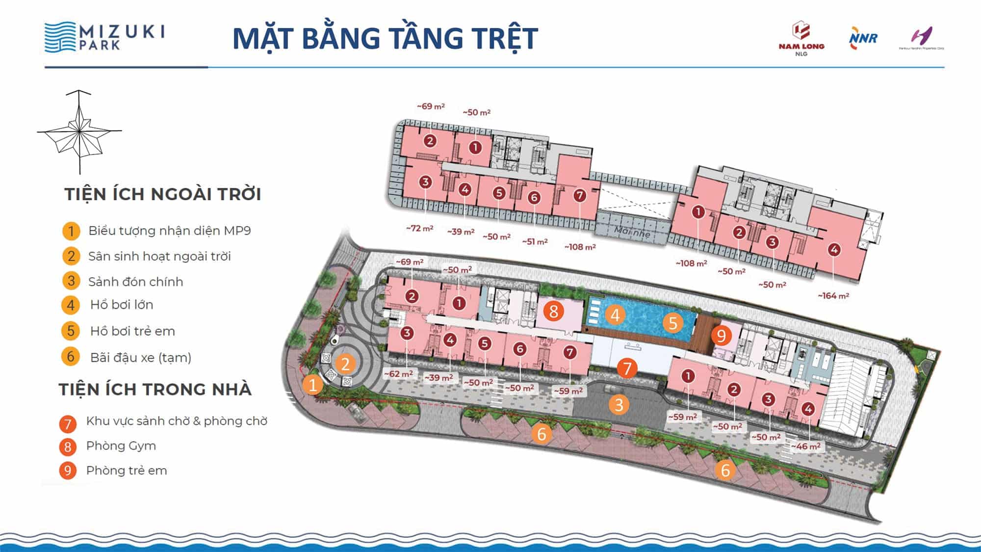 Mặt bằng tiện ích tầng trệt tòa căn hộ Flora MP9 - MP10 khu đô thị Mizuki Park