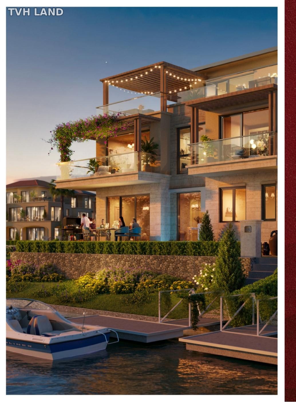 Phối cảnh Canal Villa The Pearl Waterpoint bên kênh đào với bến thuyền