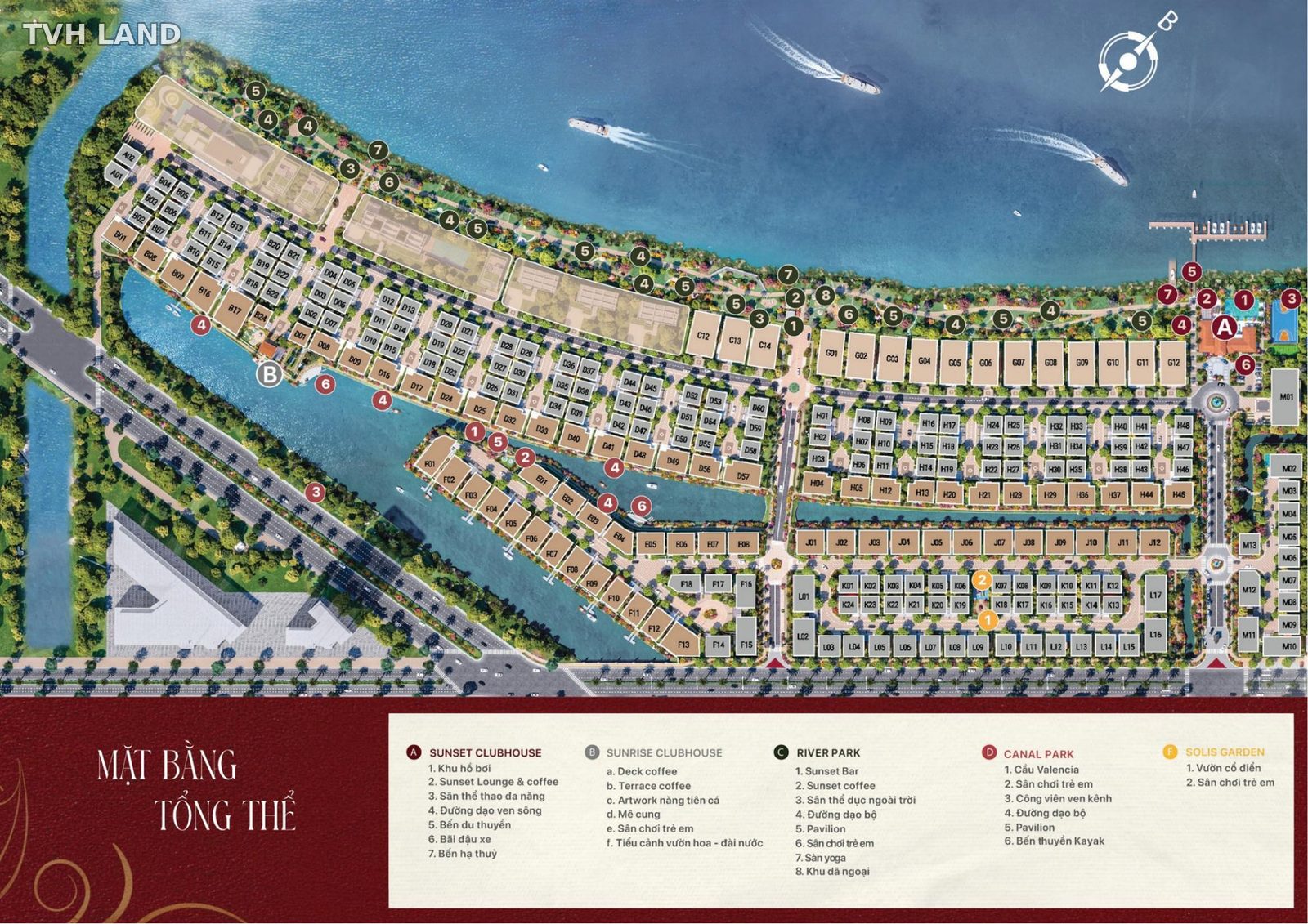 Mặt bằng tổng thể phân khu The Pearl Waterpoint với 1km bờ sông Vàm Cỏ Đông