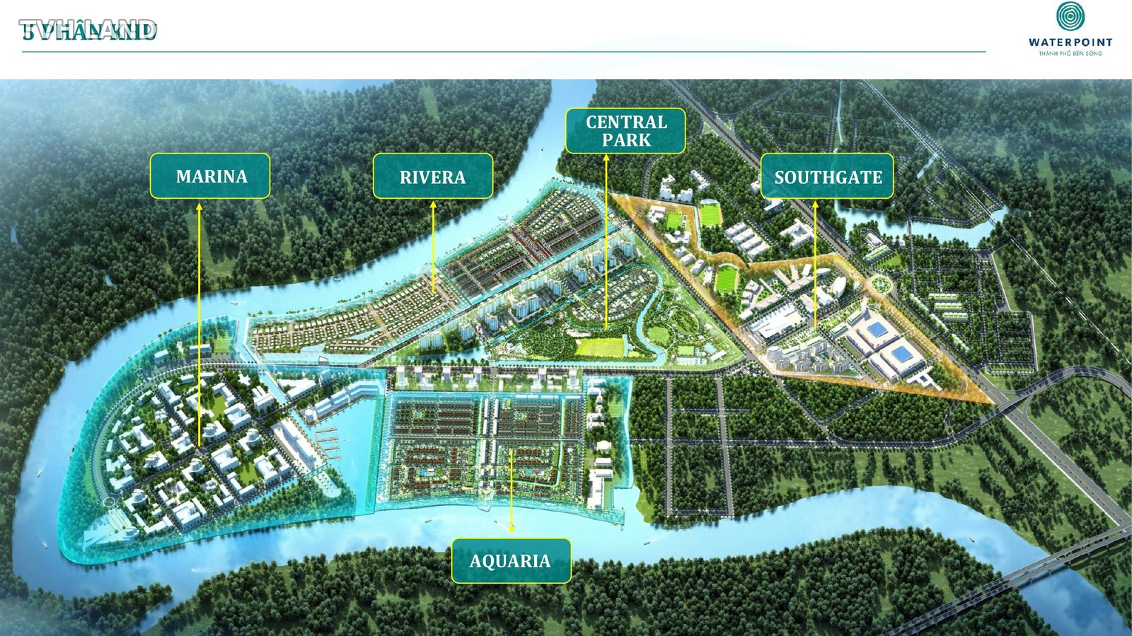 Mặt bằng 5 phân khu khu đô thị Waterpoint: Marina, Rivera, Central Park, Southgate, Aquaria